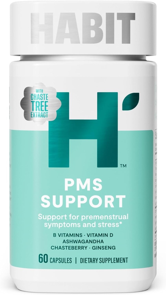 Habit PMS Support Supplement for Women (60 Capsules) - Supports Premenstrual Symptoms & Stress, Hormone Balance, Mood, B Vitamins, Vitamin D, Chasteberry, Ashwagandha, Gluten-Free, Non-GMO (1 Pack)