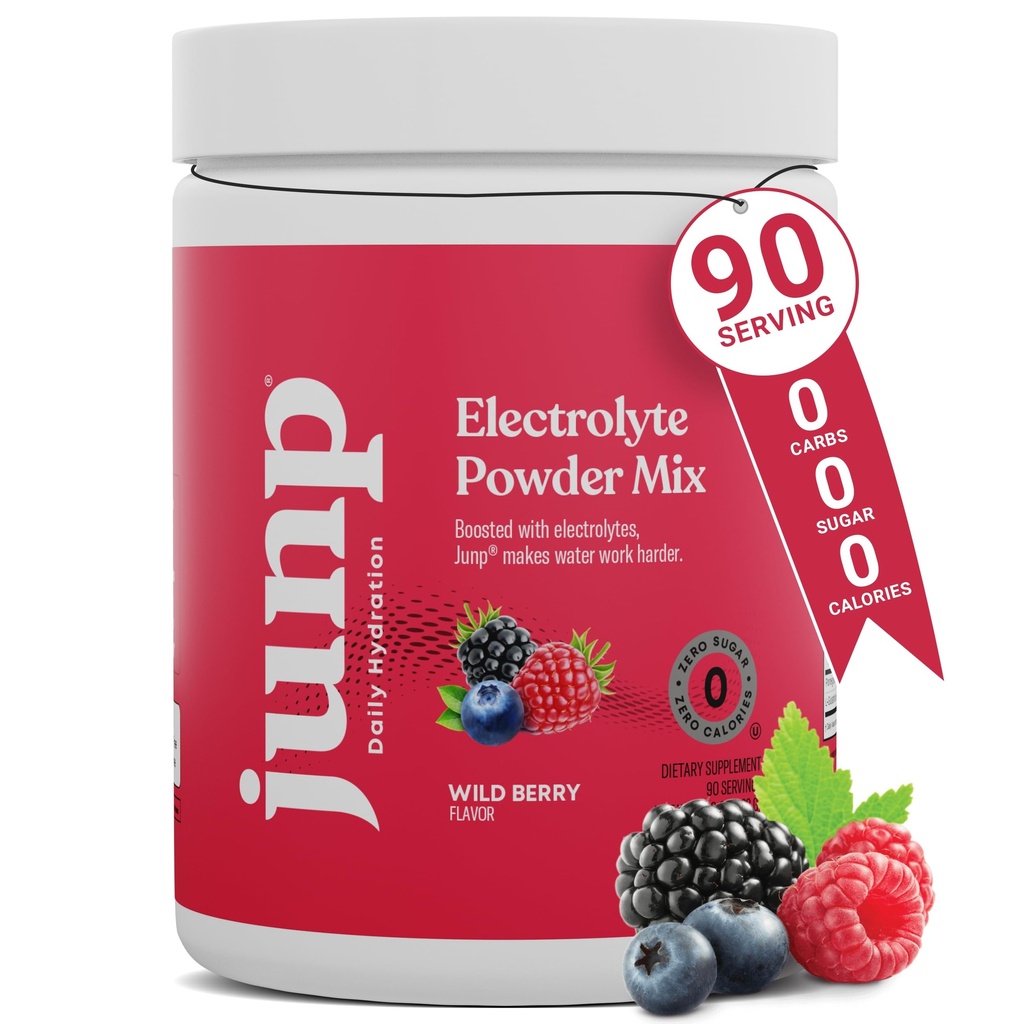 JUNP Electrolytes Powder No Sugar No Carbs, Wild Berry Fruit Flavor Keto Electrolyte Drink Mix - Potassium & Salt Hydration Powder Electrolytes, Zero Calorie Sugar Free Electrolyte Powder, 90 Servings