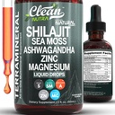 Nutraceutiques propres Shilajit gouttes liquides avec la mousse de mer, Ashwagandha, zinc, magnésium, vitamines liquides pour les femmes et les hommes - Terra Mineral