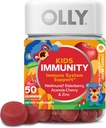 OLLY Enfants Immunité Gummy, Immune Support, Wellmune, Elderberry, Vitamine C, Zinc, Supplément à croquer, Cerise - 50 Compte