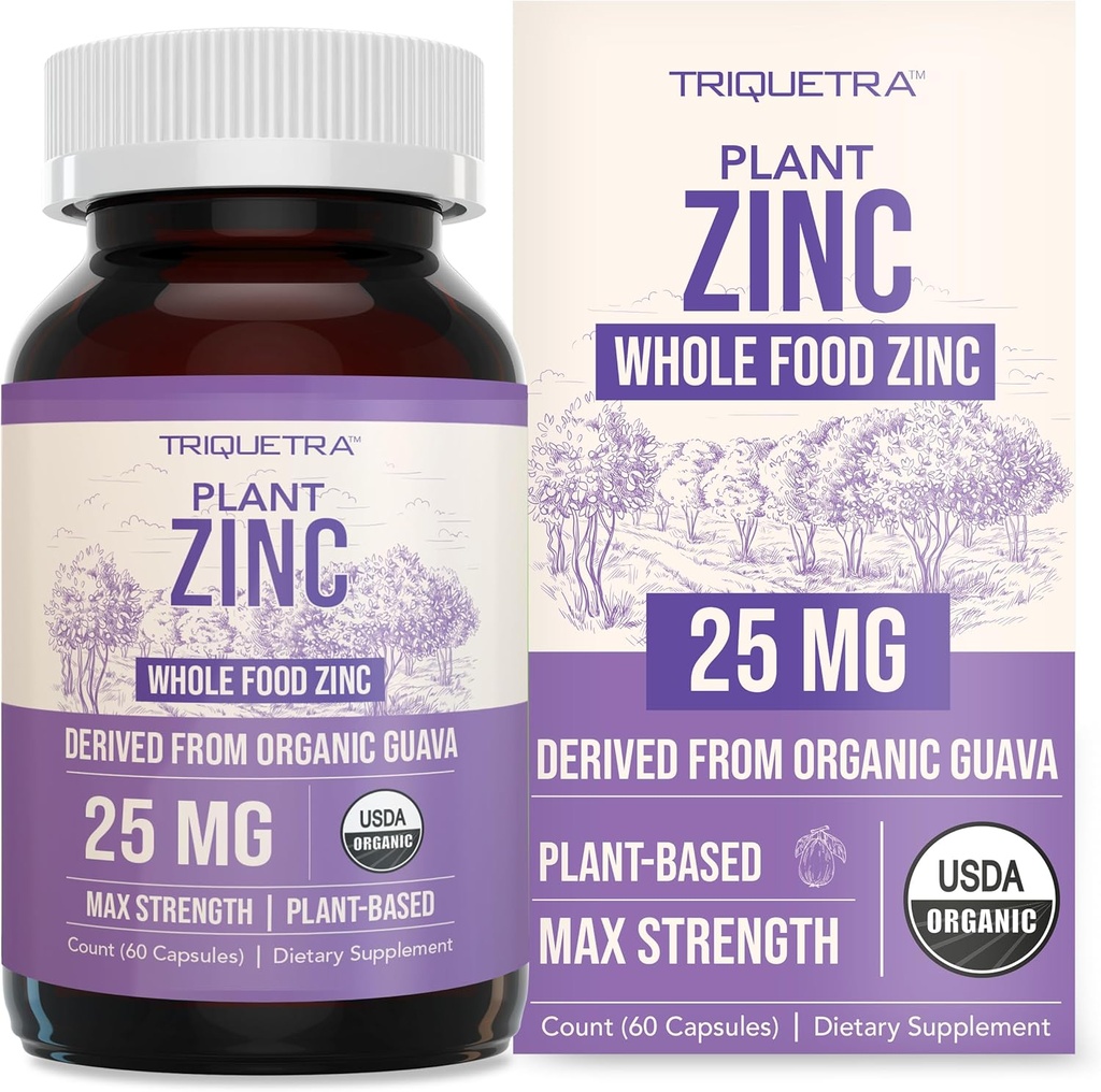 Zinc biologique 25 mg de zinc d'aliments entiers Dérivé de fruits biologiques, Zinc élémentaire - eau extraite, végétalien, sans OGM - minéraux essentiels, antioxydants, support immunitaire, peau - 60 portions