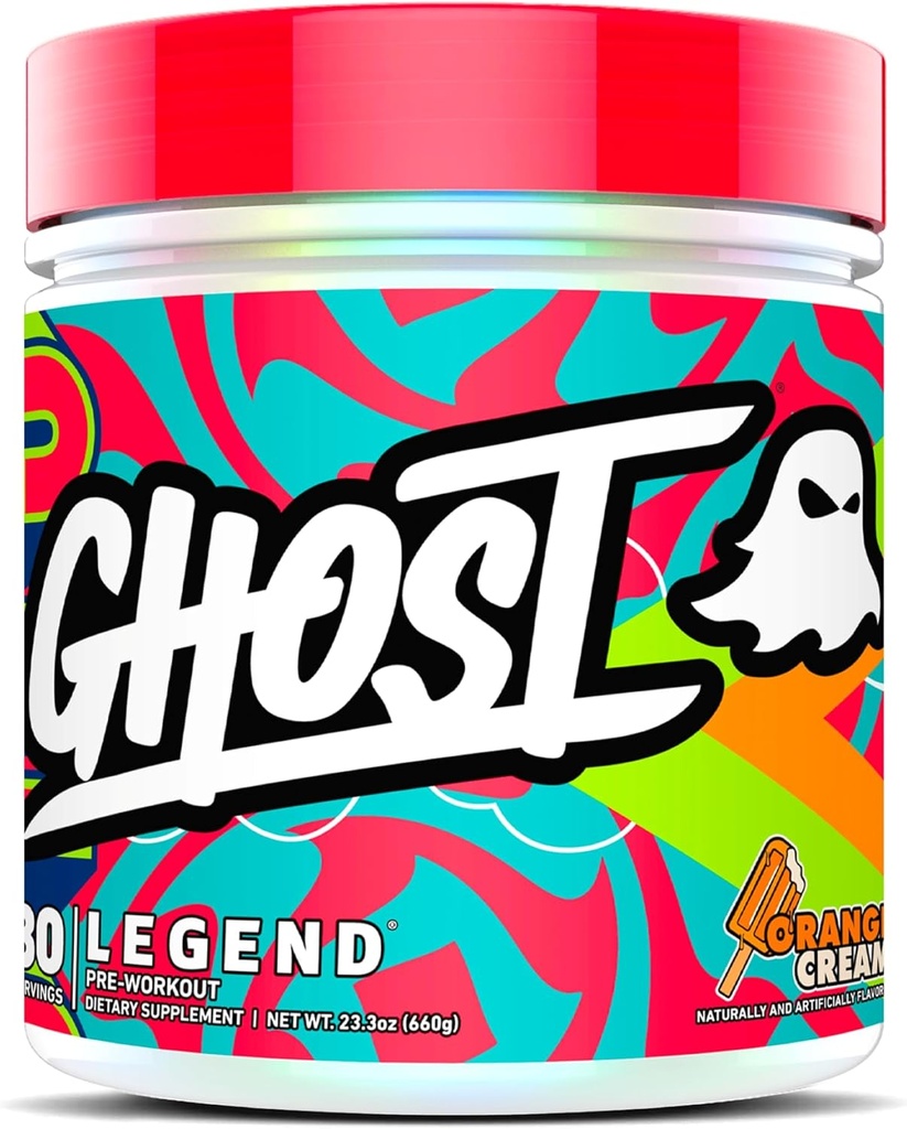 GHOST Légende Poudre pré-entraînement, crème orange - 30 portions – Pré-entraînement pour les hommes et les femmes avec Choline, L-Citrulline, et Beta Alanine pour l'énergie et Focus