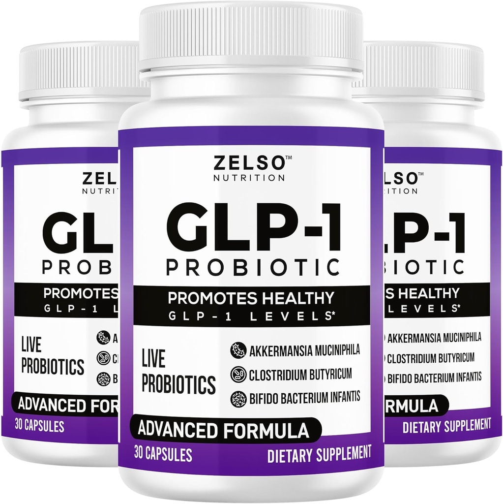 ZELSO (3 Pack) GLP-1 Probiotique avec Akkermansia Muciniphila - Gut Health Support avec GLP 1 Probiotiques vivants, 500M CFU Multi-Strain Probiotique + Prébiotique, GLP1 Naturellement Plus - 90 Capsules