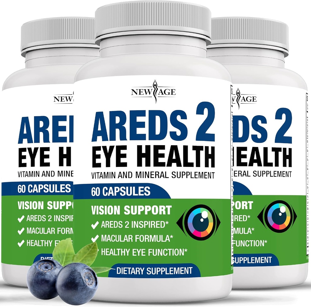 NEW AGE AREDS 2 Vitamines oculaires - Lutéine, Zeaxanthin, Bilberry, Astaxanthin Mineral Vision Supplément - 180 Compte