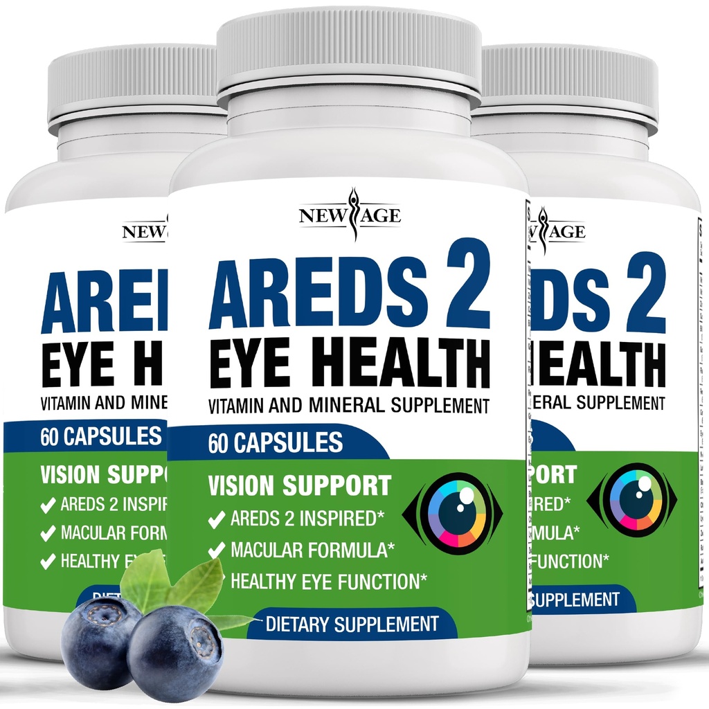NEW AGE AREDS 2 Vitamines oculaires - Lutéine, Zeaxanthin, Bilberry, Astaxanthin Mineral Vision Supplément - 180 Compte