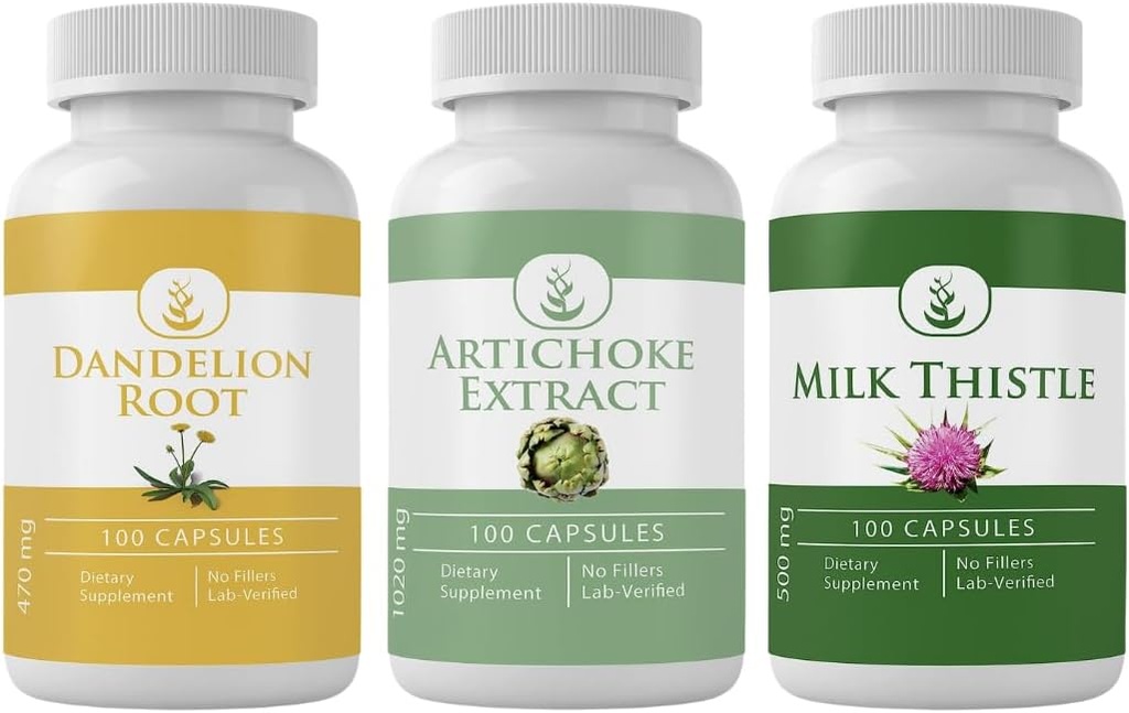 PURE ORIGINAL INGREDIENTS Artichoke Extract, Milk Thistle, & Dandelion Root Capsule Bundle (100 Capsules Each), No Additives or Fillers, Lab Verified