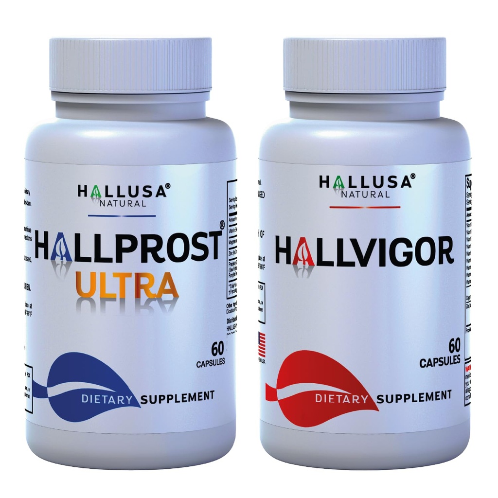 Hallusa Natural Hallprost Ultra & Hallvigor 120 Cap - Supplément alimentaire pour les hommes - Pygeum, graines de citrouille, formule de la prostate - Suppléments énergétiques