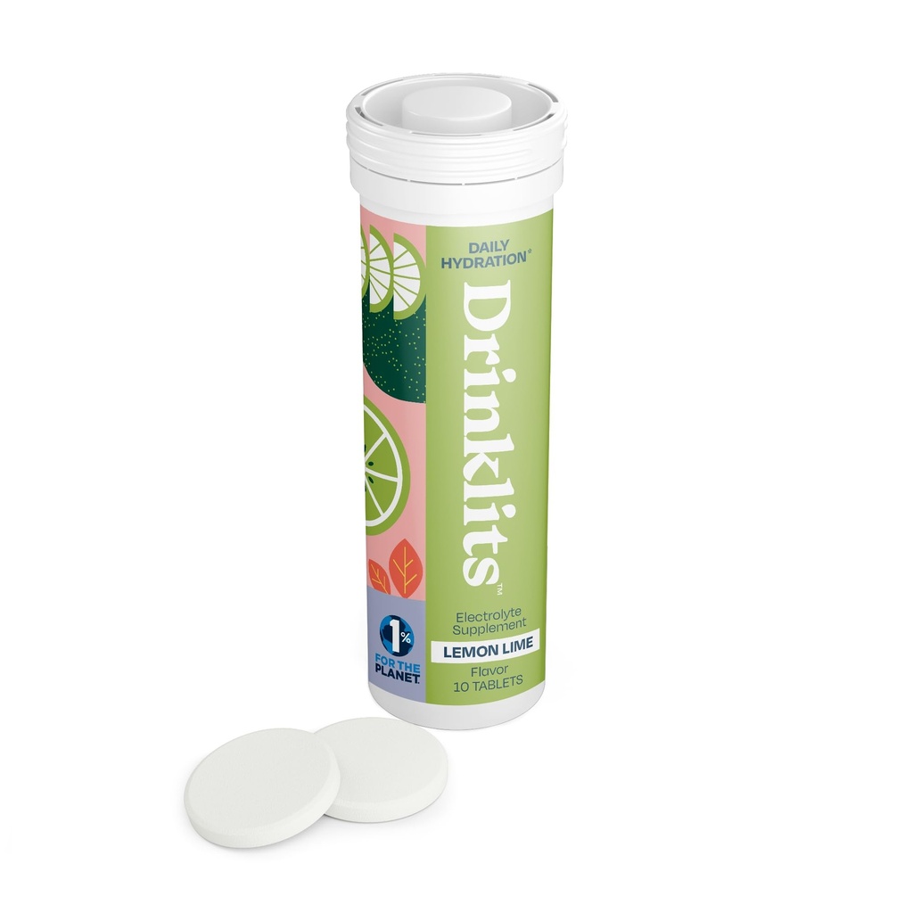 Drinklits Lemon Lime Electrolyte Tablets for Hydration | Great Taste - 0g Sugar - Essential Electrolytes - Daily Use | Single Tube (10 Tablets/Servings)