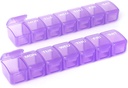 2 Packs Petit Organisateur de Pill Weekly, Pocket Daily Pill Case Boîte pour Pills/Vitamine/Pish Oil/Supplements (Purple)