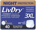 Sous-vêtements d'incontinence pour adultes LivDry, manque de confort pendant la nuit, protection contre les fuites (XXX-Grande (40 comtes))