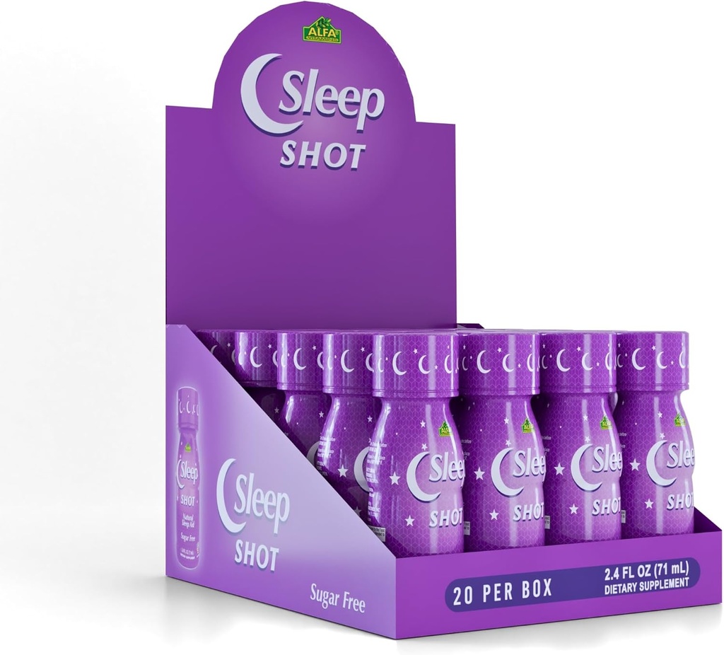 Sleep Shot by Alfa Vitamines - Contient 10 MG de Mélatonine, Vitamine B6, L-Theanine pour le sommeil et la nuit en bonne santé Routine- Bouteille de 2,5 oz - 20 Pack