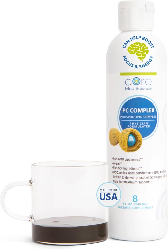 Supplément Phosphatidylcholine, complexe PC liposomique (8 Fl Oz) - Lecithine Supplément Phospholipide qui soutient la santé du foie et de la gueule - Phosphatidyl Choline liquide pour le soutien de la cognition