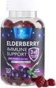 Gommies de baies aînées avec vitamine C, D3 et zinc - Immune Support Gommy pour les enfants et les adultes, Black Elderberry Extract Gommy Immune Health Support Supplément, Black Elder Berry Vitamine - 120 Gommies