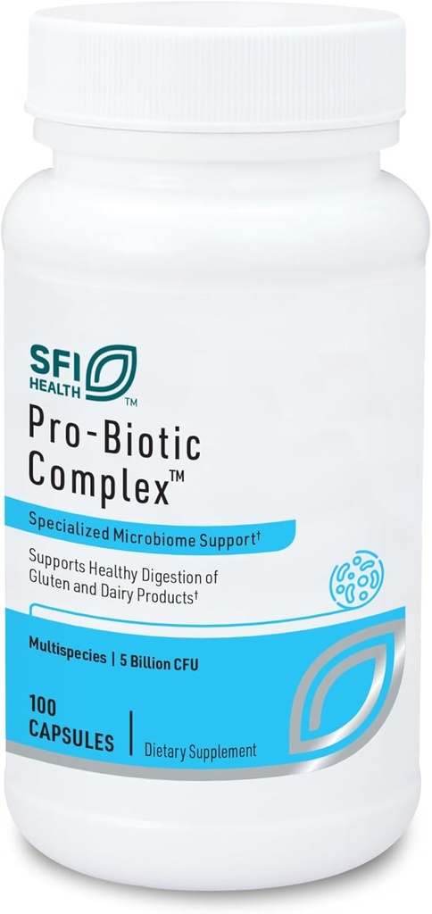 Klaire Labs SFI Health Pro-Biotique Complex - Soutien intestinal pour les hommes et les femmes, 5 milliards CFU Lactobacillus acidophilus & Bifidobacterium bifidum Probiotique, hypoallergénique et sans produits laitiers (100 capsules)