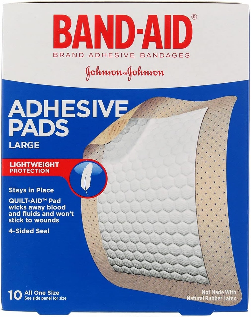 Plaquettes adhésives Tru-Stay de marque Band-Aid, larges bandes stériles pour soins et protection des blessures, grande taille, 10 ct (paquet de 4)