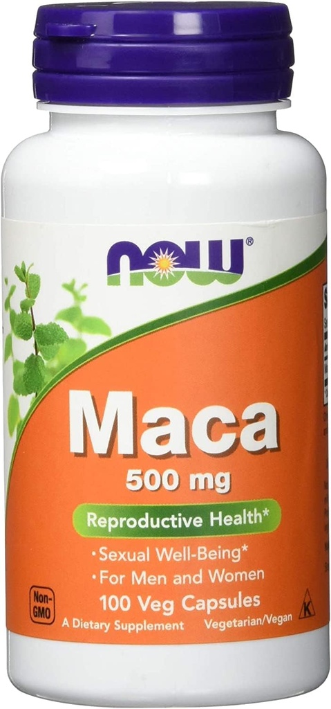MAINTENANT Aliments suppléments, Maca (Lepidium meyenii) 500 mg, Pour les hommes et les femmes, Santé reproductive*, 100 gélules