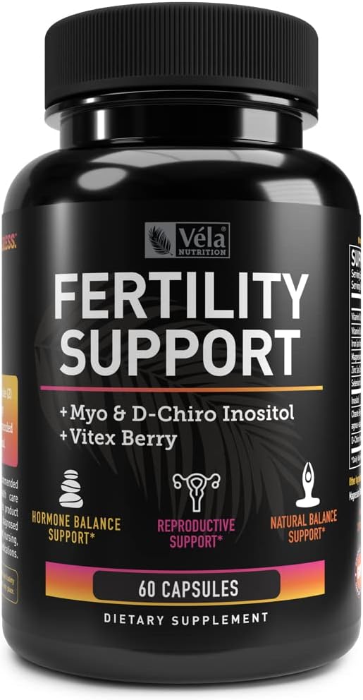 Vela Fertility Support Supplement | + Myo & D-Chiro Inositol + Vitex Berry | Reproductive Support, Hormonal & Ovarian Support Complex | 60 Capsules | 3rd Party Tested, Non-GMO