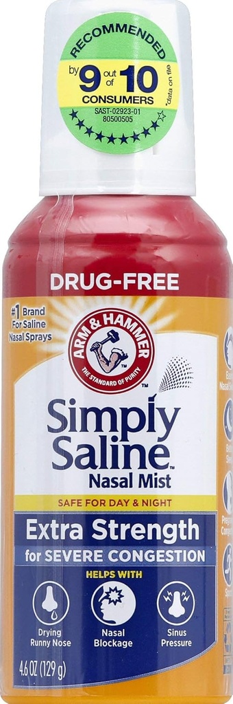 Simply Saline Adult Nasal Mist, Allergy & Sinus Relief, Extra Strength, 4.6 Fl Oz,Multi Color