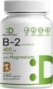 SUPPLÉMENT DE LA DÉAL Vitamine B2 400mg (Riboflavine) Avec du Glycinat de magnésium 400mg, 240 Capsules – 2 en 1 Soutenir le système nerveux sain, l'humeur, la production de sang et d'énergie, non-OGM