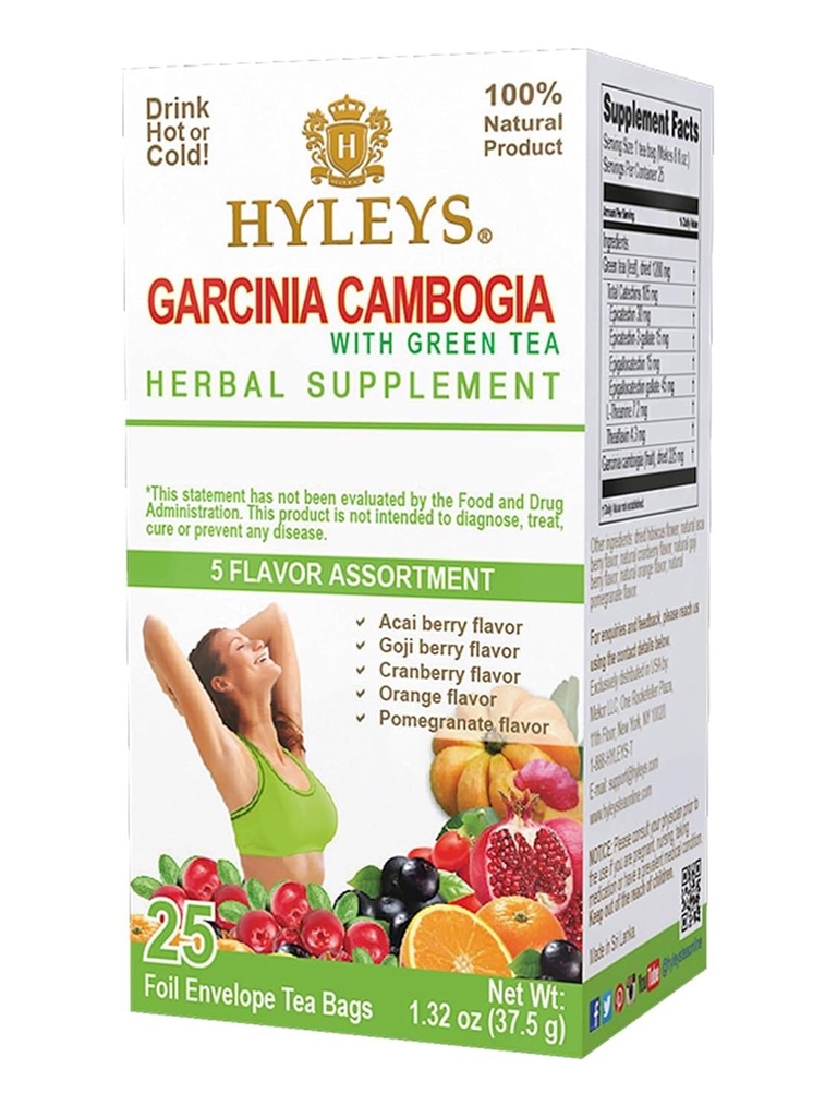 HYLEYS Thé Garcinia Cambogia Thé vert 5 saveurs Assortiment - 25 sachets à thé (12 Pack - 300 sachets à thé Total)