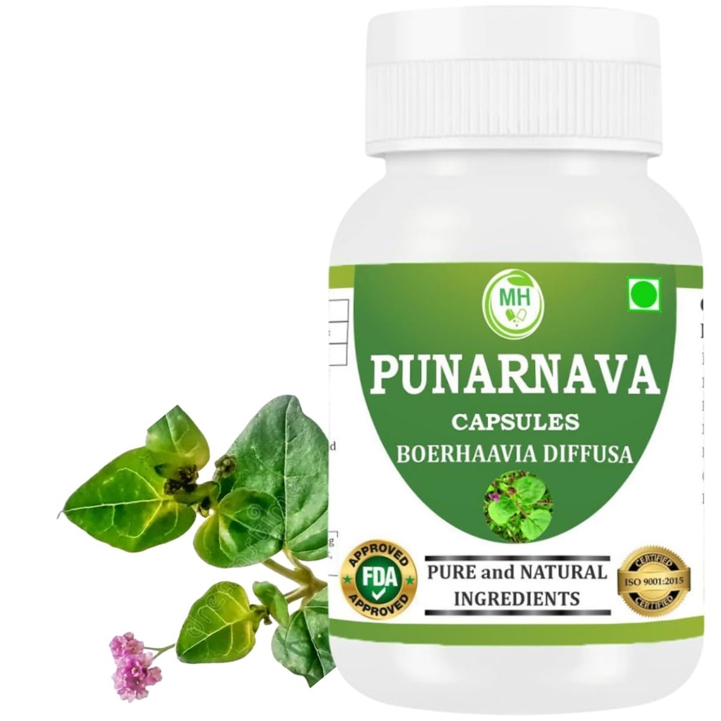 Capsules de Punarnava (Boerhaavia Diffusa) 500mg – 60 Capsules de Vég. Supplément de bien-être à base de plantes pour le rein naturel et le soutien du foie.