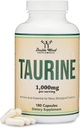 Supplément Taurine 1000mg par portion, 180 Capsules - Acid Amino étudié pour soutenir une vie plus longue et plus saine (Taurina) Vegan Safe, sans gluten, non-OGM par Double Wood