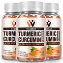 Gummies curcumine curcuma avec extrait de gingembre et de poivre noir - Suppléments de gummy gummy tumériques pour l'inflammation de la douleur Joint Weight Health Support - végétalien, biologique, sans gélatine - pour adultes et enfants
