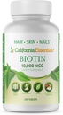 California Essentials Biotin 10000mcg (California Essentials Biotin 10000mcg) La vitamine B7 favorise la croissance saine de la peau, des cheveux et des ongles.