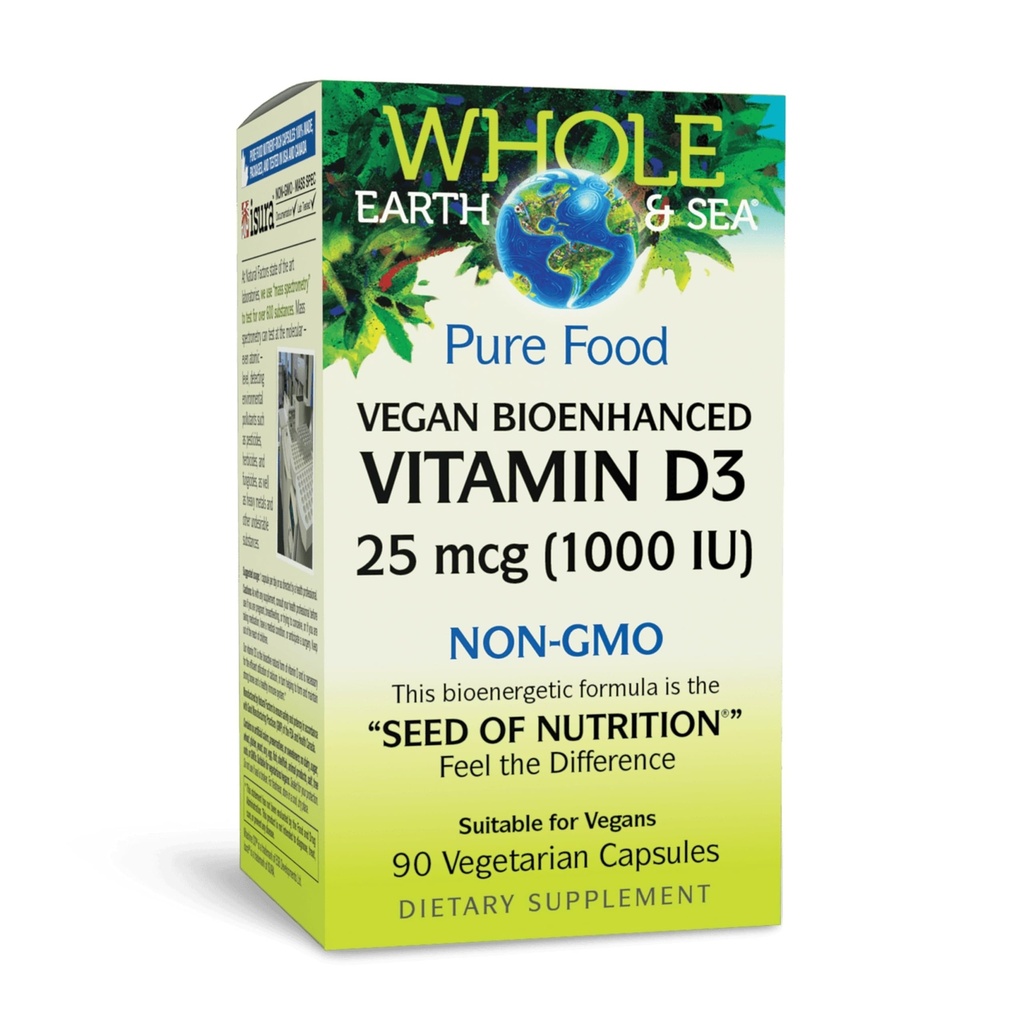 Facteurs naturels La vitamine D3 de la terre et de la mer entière - supplément alimentaire soutient les os forts et les articulations - Aides Absorption de calcium - Vegan et non-OGM - 90 capsules végétariennes (90 portions)