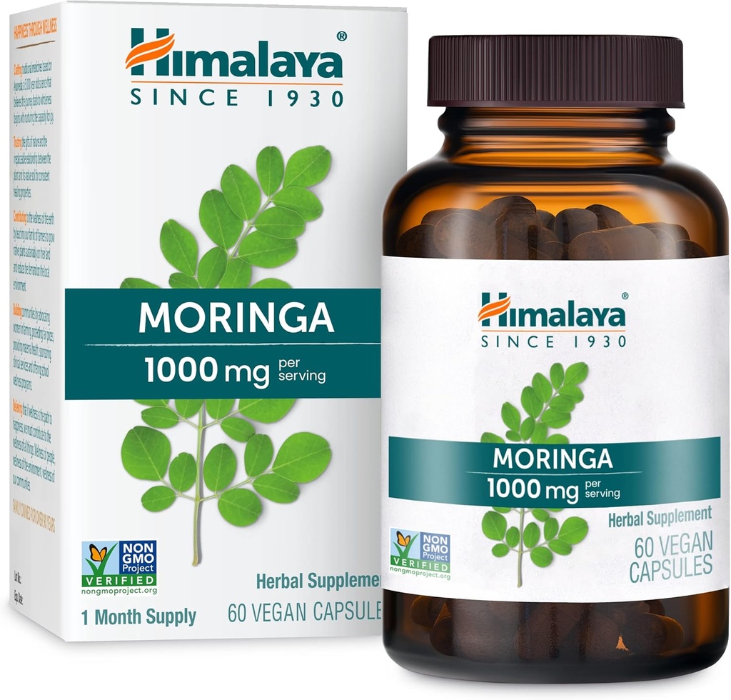 Himalaya Moringa - Supplément antioxydants super-alimentaires à base de plantes soutenant le bien-être, la vitalité et le stress oxydatif - végétalien, non-OGM, sans gluten, 1000 mg, 60 capsules