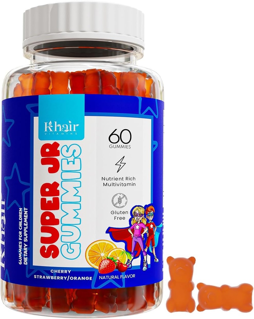 Multivitamines khair Halal pour enfants - Végétarien, Non-OGM, Sans gluten, Sans gélatine - Vitamines essentielles pour les enfants: Vitamine A C E D B12 et Vitamine B6-60 Gummies