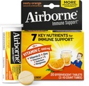 Airborne 1000mg Vitamine C avec comprimés effervescents de zinc, supplément de soutien immunitaire avec des antioxydants puissants Vitamines A C & E - 20 comprimés de boisson gazeuse, saveur orange zeste