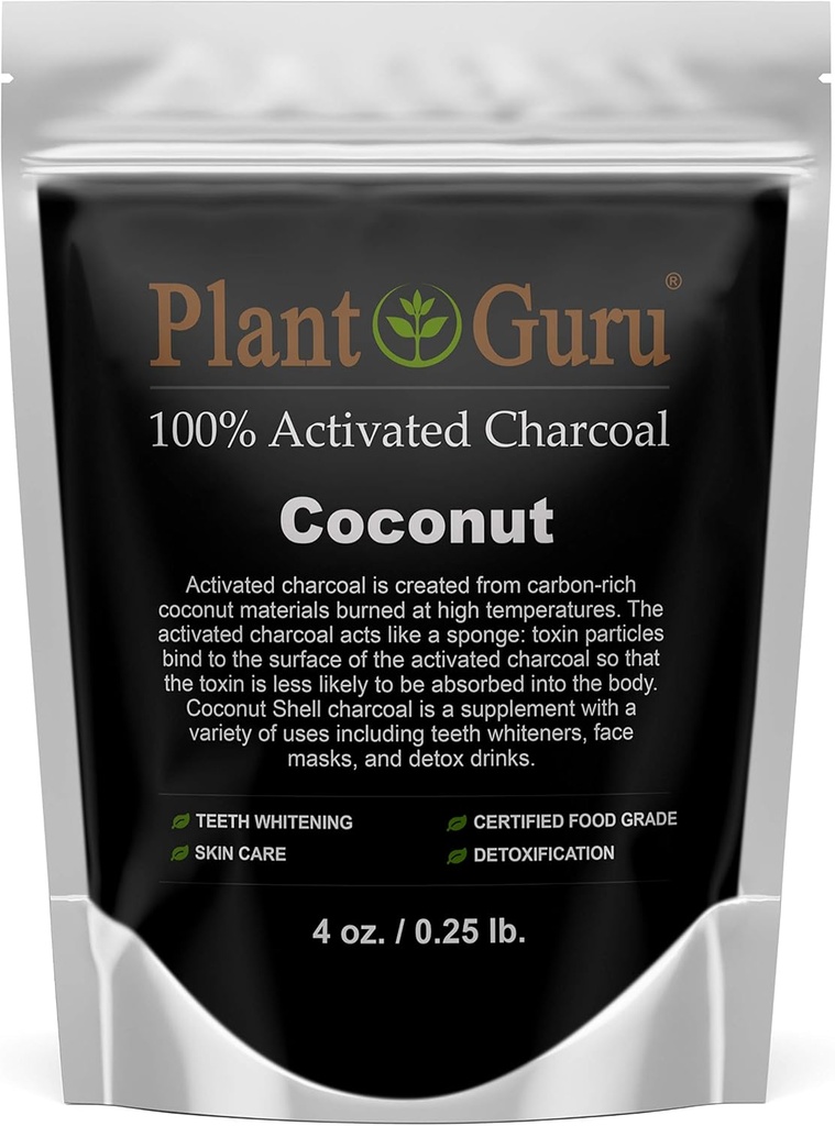 Poudre de charbon activé 4 oz. Noix de coco - Nourriture Casher Non-OGM - Blanchiment des dents, masque faciale et fabrication de savon. Promotion de la désintoxication naturelle et aide à la digestion