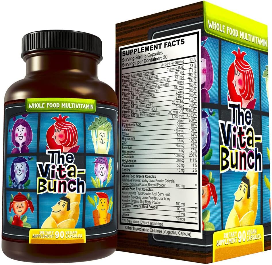Ensemble des aliments Multivitamine Fruits et Super Verts Complexe Vitamine tout-en-un, 90 Capsules Vegan - Vitamine quotidienne pour les femmes et les hommes - Fer, zinc, B12, vitamine A, D3 et plus