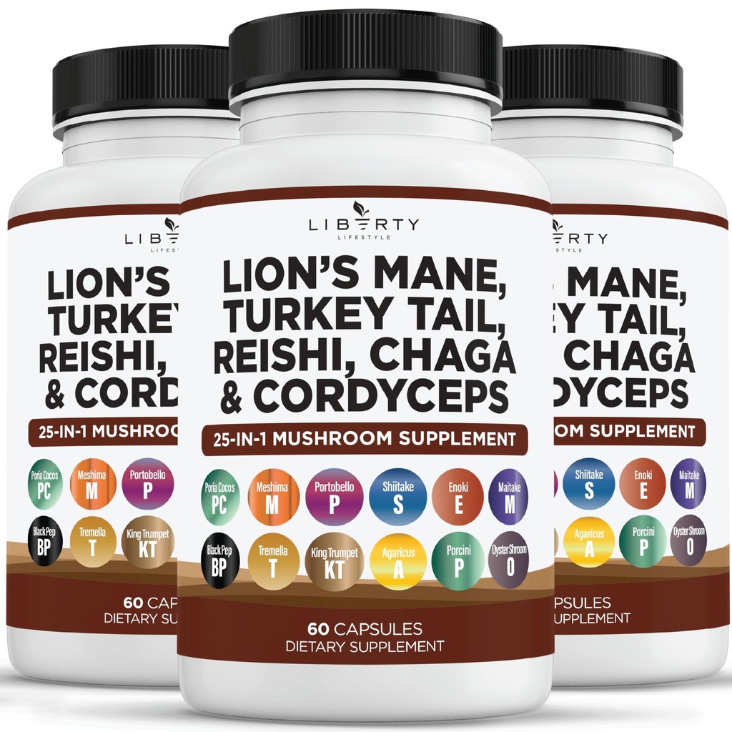 Lions Mane Mushroom Supplément avec la dinde Tail Reishi Cordyceps Chaga avec la racine Marshmallow - 3-Pack