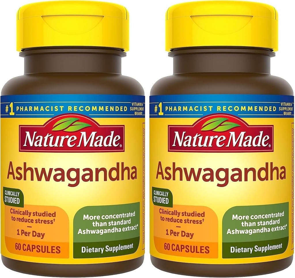 La nature fait Ashwagandha Capsules 125mg pour le soutien du stress, 60 Capsules, 60 jours d'approvisionnement (paquet de 2)