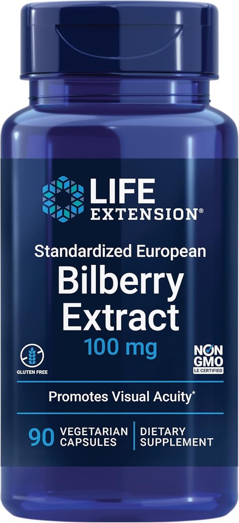 Prolongation de la durée de vie Extrait Européen de Bilberry, 100 mg, MirtoSelect® Vaccinium myrtillus, Santé oculaire, Circulation, Lubrification, Sans gluten, Non-OGM, Végétarien, 90 Capsules