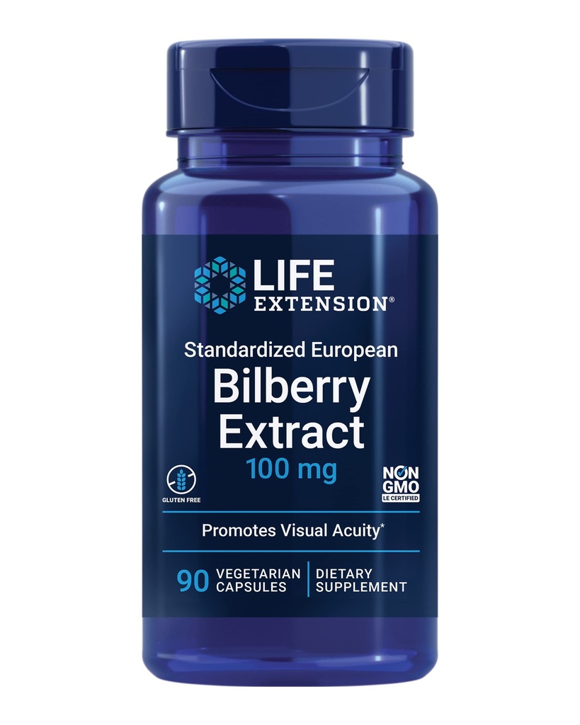 Prolongation de la durée de vie Extrait Européen de Bilberry, 100 mg, MirtoSelect® Vaccinium myrtillus, Santé oculaire, Circulation, Lubrification, Sans gluten, Non-OGM, Végétarien, 90 Capsules
