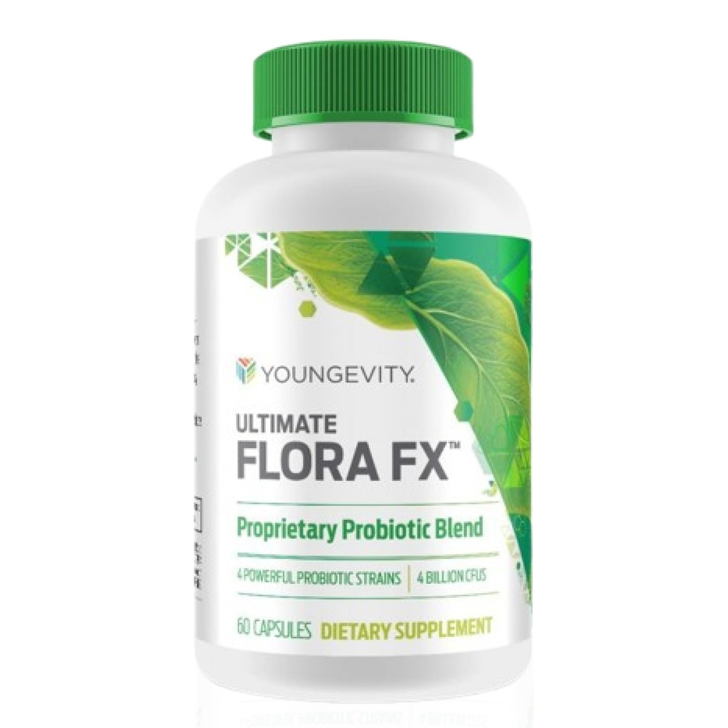 Youngevity Ultimate Flora FXTM – Supplément prébiotique et probiotique – Soutient la santé digestive et le microbiome Gut – 4 milliards CFU – Glucono Delta Lactone – 60 capsules végétariennes