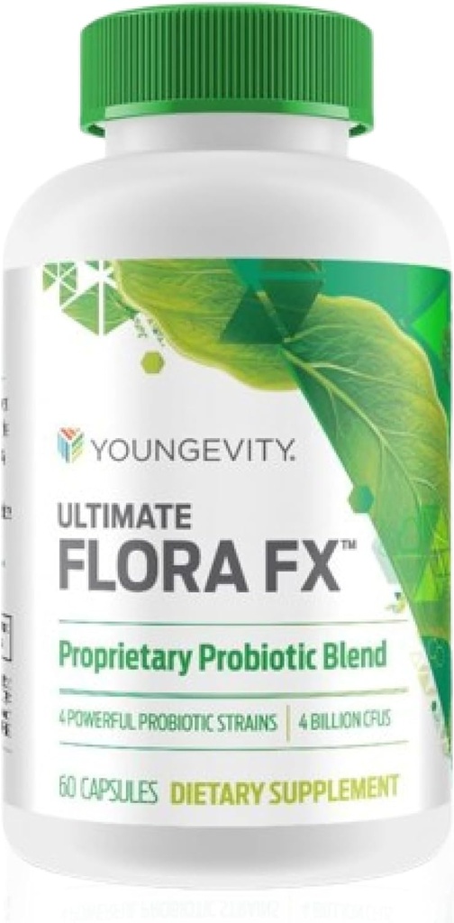 Youngevity Ultimate Flora FXTM – Supplément prébiotique et probiotique – Soutient la santé digestive et le microbiome Gut – 4 milliards CFU – Glucono Delta Lactone – 60 capsules végétariennes