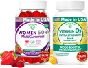 Lunakai États-Unis fait des femmes 50+ Multivitamine et vitamine D3 Gommies Bundle, soutient os, coeur, immune et de l'énergie santé, non-OGM, sans gluten, fraise délicieuse et ananas saveurs, 60ct chaque