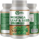 Moringa Oleifera Feuille et poudre de graines (80:20) Ratio 300 Pills(Tablettes), 150 portions, 1000 mg. Supplément à base de plantes malunggay non enrobées, sans revêtement chimique, Superfood vert. Boîte de 1.