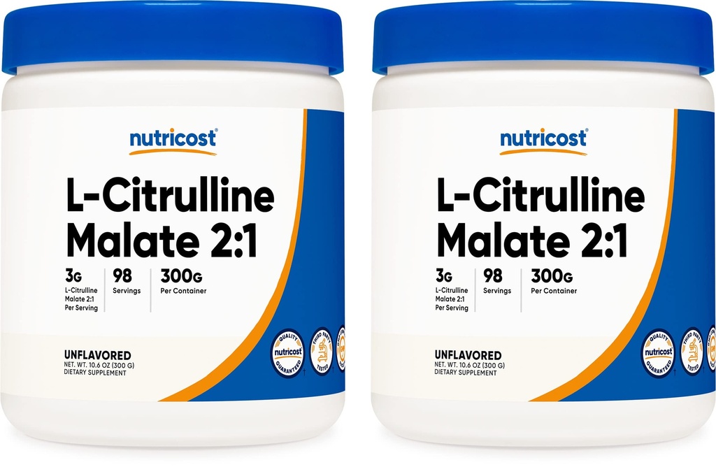 Nutricost L-Citrulline Malate 300G (2 Pack) - Poudre L-Citrulline pure, 3000mg par portion - L-Citrulline Malate