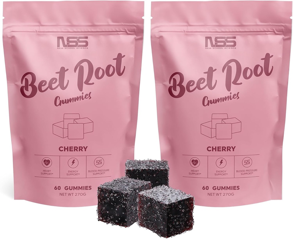 Gommies de racines de betteraves au goût de cerise, de betteraves à croquer avec extrait de graines de raisin ajouté - Couleur naturelle et saveur - Gommes de betteraves pour l'entraînement, la santé et le bien-être (120ct)