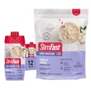 SlimFast High Protein Vanilla Bundle - 12 Nombre de substituts de repas à haute teneur en protéines de vanille agite (20g de protéines) avec 26 portions de mélange de poudre à haute teneur en protéines de vanille (20g de protéines)