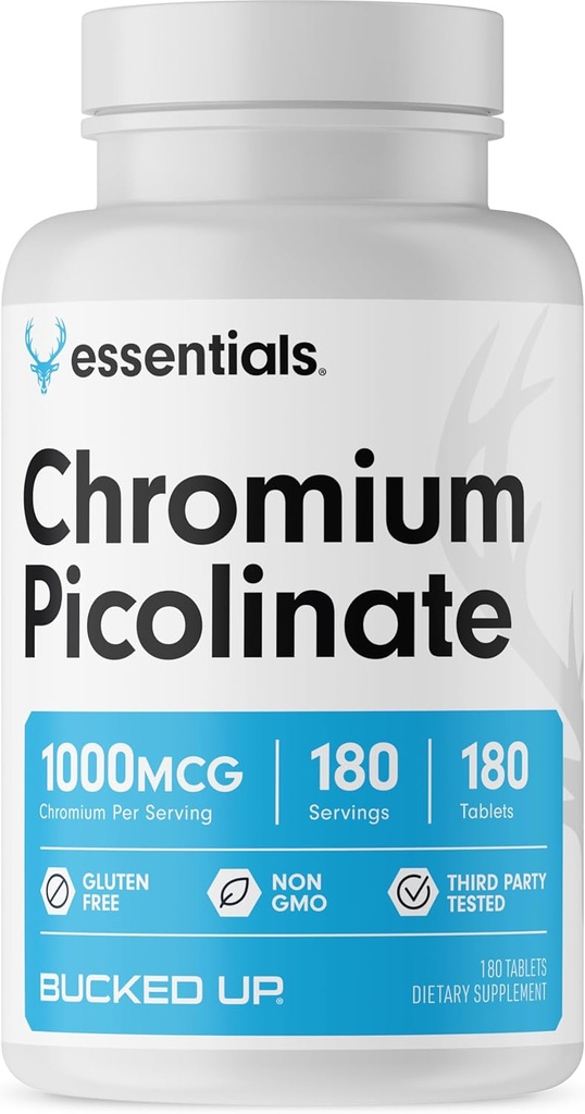Picolinate de chrome enroulé 1000 mcg par service, essentiels enroulés (180 portions, 180 comprimés)