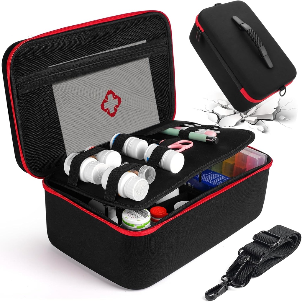 Yewltvep Pill Bottle Organizer, Medicine Organizer Box, Travel Medicine Bottle Organizer Storage, Hard Shell First Aid Case, First Aid Box Empty for Emergency Medication, First Aid Bags (Case Only)