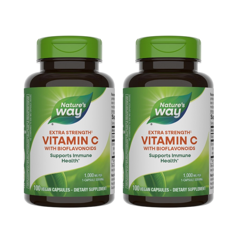 Nature de la voie Vitamine C avec les bioflavonoïdes - Extra Strength - 1 g Vitamine C comme acide ascorbique - Citrus Bioflavonoïdes - Pour le soutien immunitaire* - Sans gluten et sans lait - 100 capsules (2 pack)
