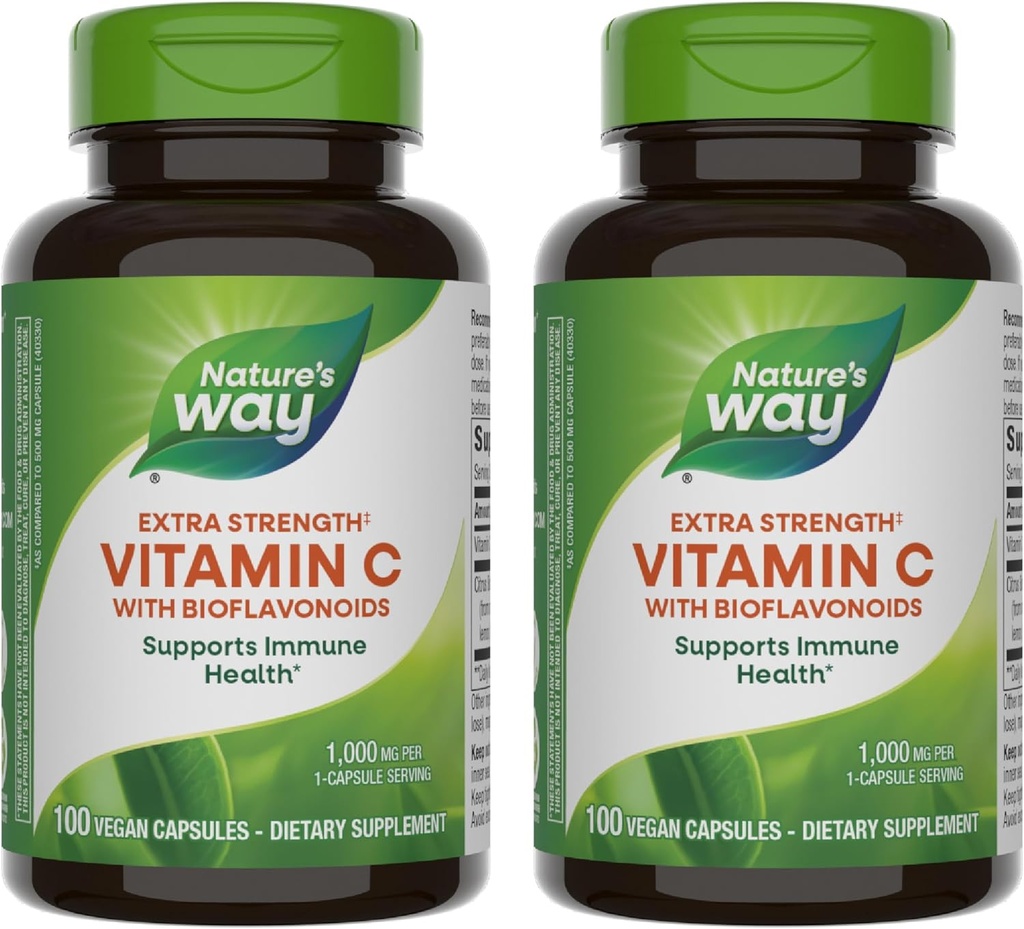 Nature de la voie Vitamine C avec les bioflavonoïdes - Extra Strength - 1 g Vitamine C comme acide ascorbique - Citrus Bioflavonoïdes - Pour le soutien immunitaire* - Sans gluten et sans lait - 100 capsules (2 pack)