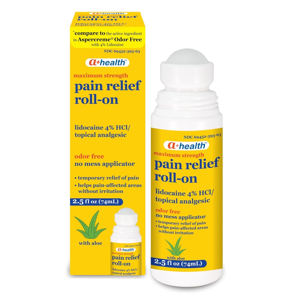 A+Soulagement de la douleur avec liquide, Lidocaïne 4%, Sans odeur, Douleur de force maximale + Démangeaison avec Aloe, Fabriqué aux États-Unis, 2,5 fl Ounces